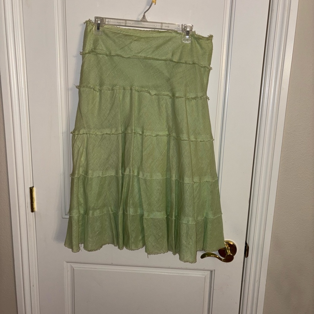 Studio M LimeGreen Linen Blend A-Line Midi Skirt Size 8
